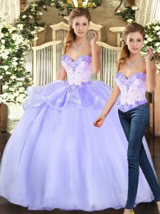 Custom Design Floor Length Ball Gowns Sleeveless Lavender Quinceanera Gowns Lace Up
