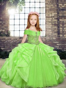 Graceful Sleeveless Beading and Ruffles Lace Up Kids Formal Wear