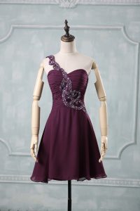  Dark Purple Prom Gown Chiffon Sleeveless Beading and Ruching