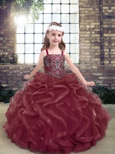 Unique Sleeveless Beading and Ruffles Lace Up Little Girls Pageant Gowns