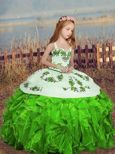 Beautiful Girls Pageant Dresses Party and Wedding Party with Embroidery and Ruffles Straps Sleeveless Lace Up