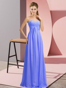 Extravagant Lavender Empire Sweetheart Sleeveless Chiffon Floor Length Lace Up Beading Dress for Prom
