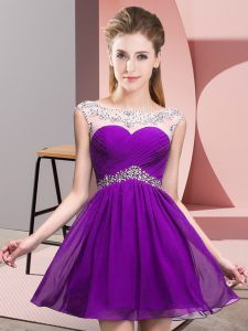 Custom Designed Eggplant Purple A-line Beading and Ruching Dress for Prom Backless Chiffon Sleeveless Mini Length