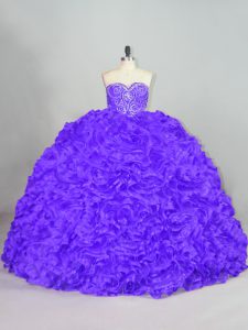  Sweetheart Sleeveless Court Train Lace Up Sweet 16 Dress Purple Fabric With Rolling Flowers