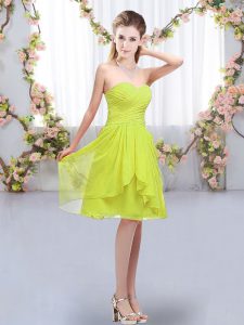  Yellow Green Sleeveless Chiffon Lace Up Quinceanera Dama Dress for Wedding Party