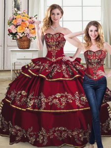 High Quality Lace Up Ball Gown Prom Dress Wine Red for Sweet 16 and Quinceanera with Embroidery and Ruffled Layers