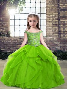  Off The Shoulder Neckline Beading and Ruffles Child Pageant Dress Sleeveless Side Zipper