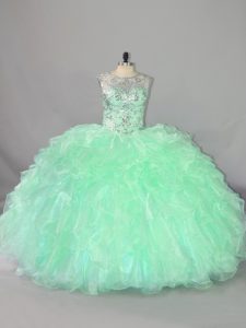  Ball Gowns Quinceanera Dress Apple Green Scoop Organza Sleeveless Floor Length Lace Up