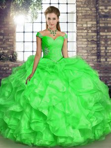  Sleeveless Beading and Ruffles Lace Up 15 Quinceanera Dress