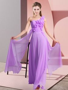  Lavender Sleeveless Chiffon Lace Up Quinceanera Court of Honor Dress for Wedding Party