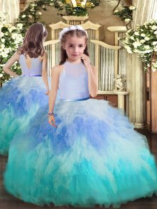  High-neck Sleeveless Backless Child Pageant Dress Multi-color Tulle