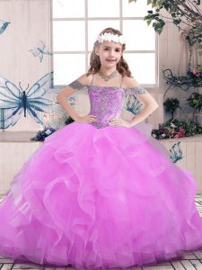  Beading Pageant Gowns For Girls Lilac Lace Up Sleeveless Floor Length