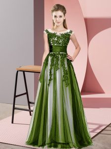 Captivating Olive Green Empire Beading and Lace Quinceanera Court Dresses Zipper Tulle Sleeveless Floor Length