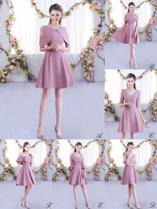Vintage Pink Scoop Zipper Ruching Court Dresses for Sweet 16 Half Sleeves