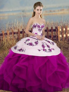 On Sale Floor Length Fuchsia Sweet 16 Dress Sweetheart Sleeveless Lace Up