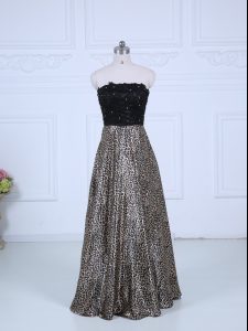 Adorable Black Strapless Neckline Lace Prom Evening Gown Long Sleeves Zipper