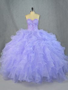 Luxurious Sweetheart Sleeveless Lace Up 15 Quinceanera Dress Lavender Organza