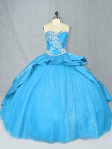 Fashionable Baby Blue Sweetheart Neckline Embroidery 15 Quinceanera Dress Sleeveless Lace Up