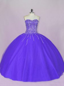 Traditional Ball Gowns 15 Quinceanera Dress Blue and Purple Sweetheart Tulle Sleeveless Floor Length Lace Up