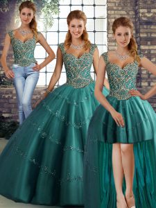  Straps Sleeveless Tulle Vestidos de Quinceanera Beading and Appliques Lace Up