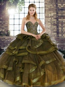  Floor Length Ball Gowns Sleeveless Olive Green 15th Birthday Dress Lace Up