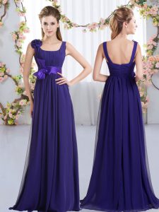 Colorful Purple Empire Belt and Hand Made Flower Quinceanera Court Dresses Zipper Chiffon Sleeveless Floor Length