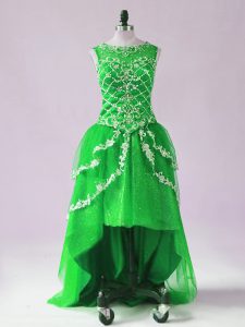  High Low Green Tulle Sleeveless Beading and Appliques