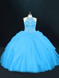  Halter Top Sleeveless Lace Up Sweet 16 Dress Aqua Blue Tulle