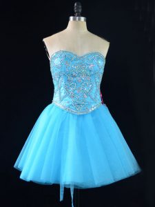  Aqua Blue Sweetheart Neckline Beading Prom Dresses Sleeveless Lace Up