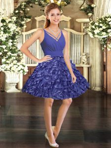 Flare Ruffles Prom Evening Gown Purple Backless Sleeveless Mini Length