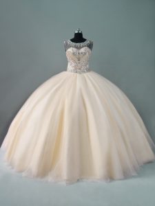 Sweet Champagne Sleeveless Beading Floor Length Quinceanera Gowns