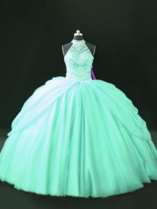 Glamorous Floor Length Ball Gowns Sleeveless Apple Green 15th Birthday Dress Lace Up
