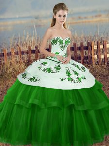  Embroidery and Bowknot Sweet 16 Dresses Green Lace Up Sleeveless Floor Length