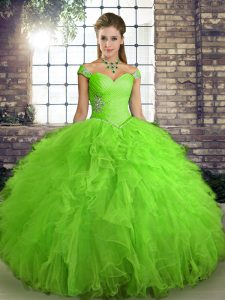  Off The Shoulder Neckline Beading and Ruffles Quinceanera Gown Sleeveless Lace Up