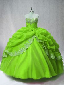  Green Long Sleeves Organza Lace Up Sweet 16 Quinceanera Dress for Sweet 16 and Quinceanera