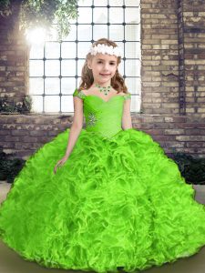 High End Ball Gowns Organza Straps Sleeveless Beading and Ruffles Floor Length Lace Up Girls Pageant Dresses