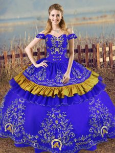  Blue Sleeveless Embroidery Floor Length Quinceanera Dress