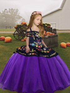 Dazzling Sleeveless Floor Length Embroidery Zipper Pageant Gowns For Girls with Eggplant Purple