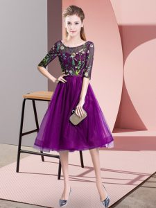 Most Popular Embroidery Dama Dress Purple Lace Up Half Sleeves Knee Length