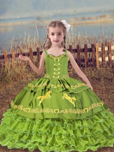 Fancy Organza Sleeveless Floor Length Child Pageant Dress and Beading and Embroidery and Ruffled Layers