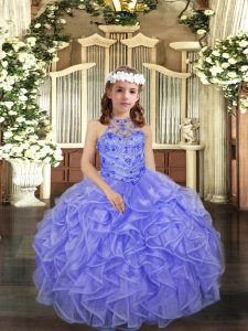  Beading and Ruffles Girls Pageant Dresses Lavender Lace Up Sleeveless Floor Length