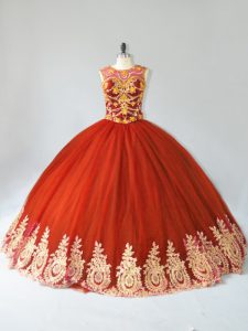  Rust Red Scoop Neckline Appliques Quinceanera Gowns Sleeveless Lace Up