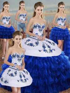 Elegant Sweetheart Sleeveless Lace Up Sweet 16 Dresses Royal Blue Organza
