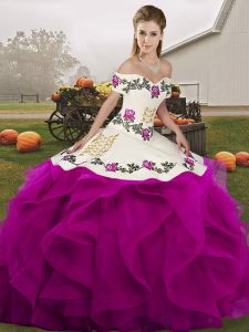  Off The Shoulder Sleeveless Lace Up Sweet 16 Dresses White And Purple Tulle