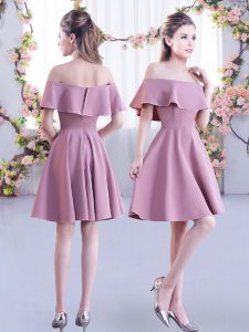 Dramatic Mini Length Zipper Damas Dress Pink for Wedding Party with Ruching
