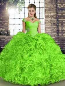  Ball Gowns Beading and Ruffles Sweet 16 Quinceanera Dress Lace Up Organza Sleeveless Floor Length