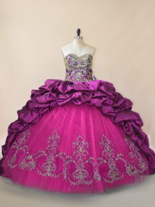  Beading and Pick Ups Sweet 16 Dresses Purple Lace Up Sleeveless Brush Train