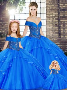  Floor Length Lace Up Quinceanera Dresses Royal Blue for Military Ball and Sweet 16 and Quinceanera with Beading and Ruffles