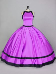  Scoop Sleeveless Zipper Quinceanera Dresses Lilac Satin