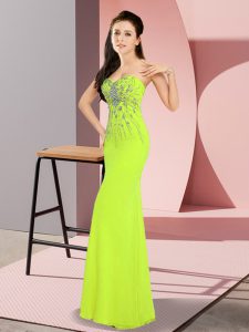 Best Selling Yellow Green Sleeveless Beading Floor Length Prom Evening Gown